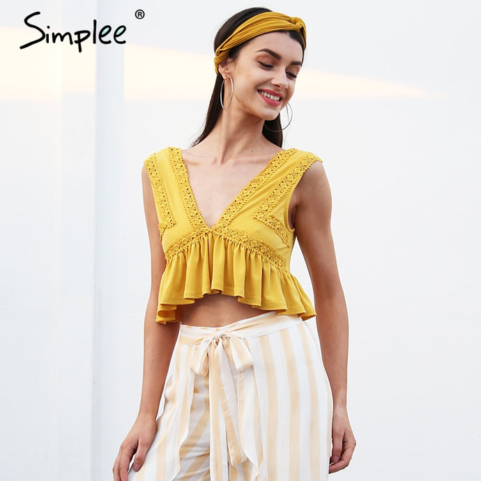Chiffon lace crop top